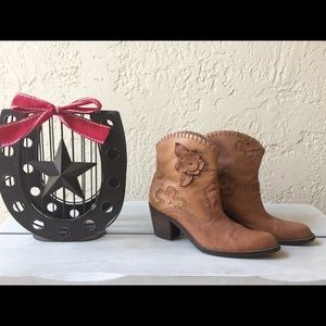 Caramel Honey Brown Daisy Leather Cowboy Boots 8.5
